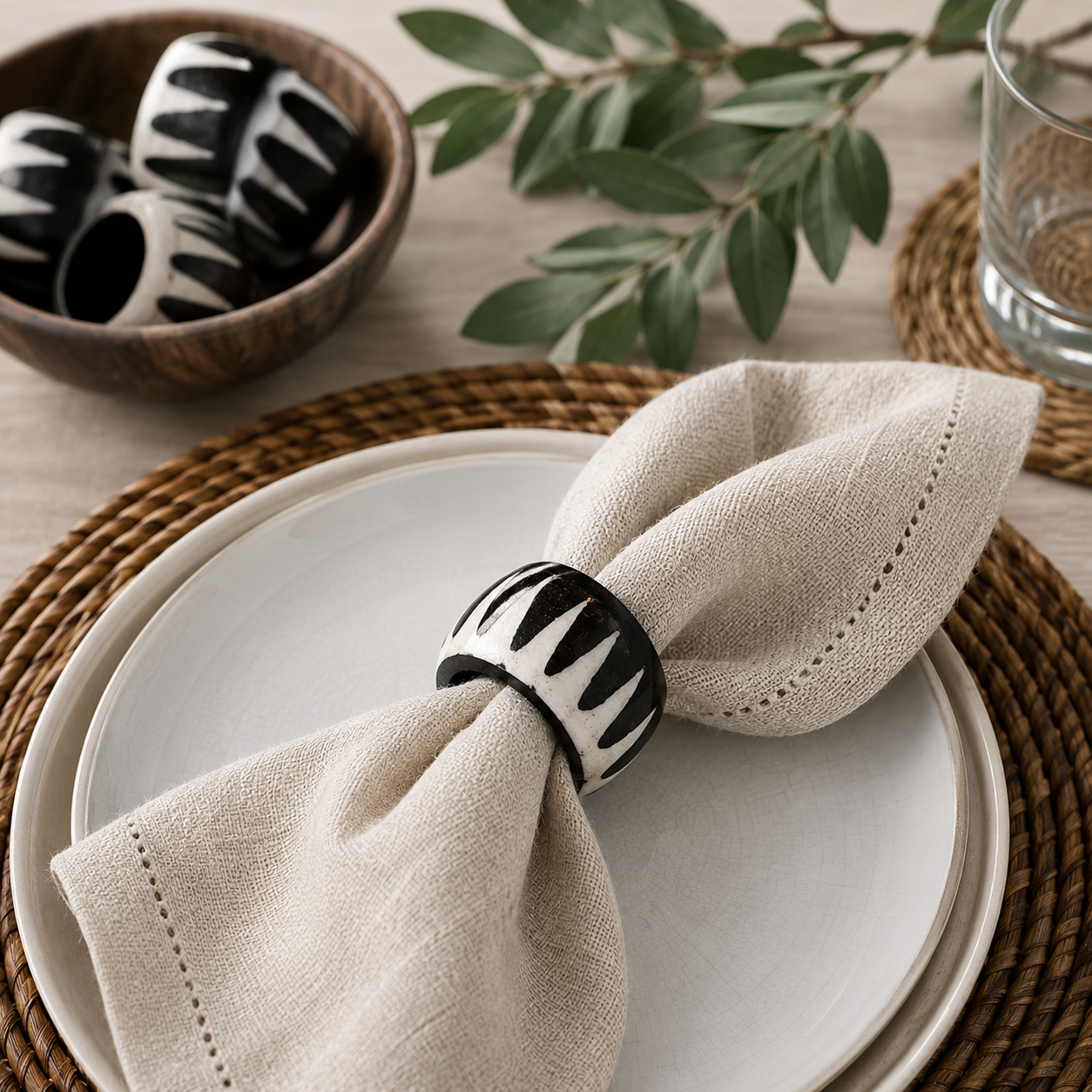 Batik Bone Napkin Rings - set of 6