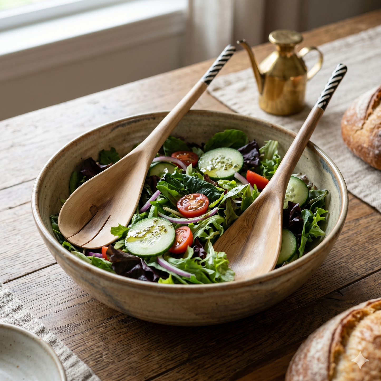 Wooden Bone Batik Salad Server