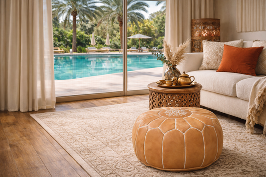 Round Moroccan leather pouf Cover