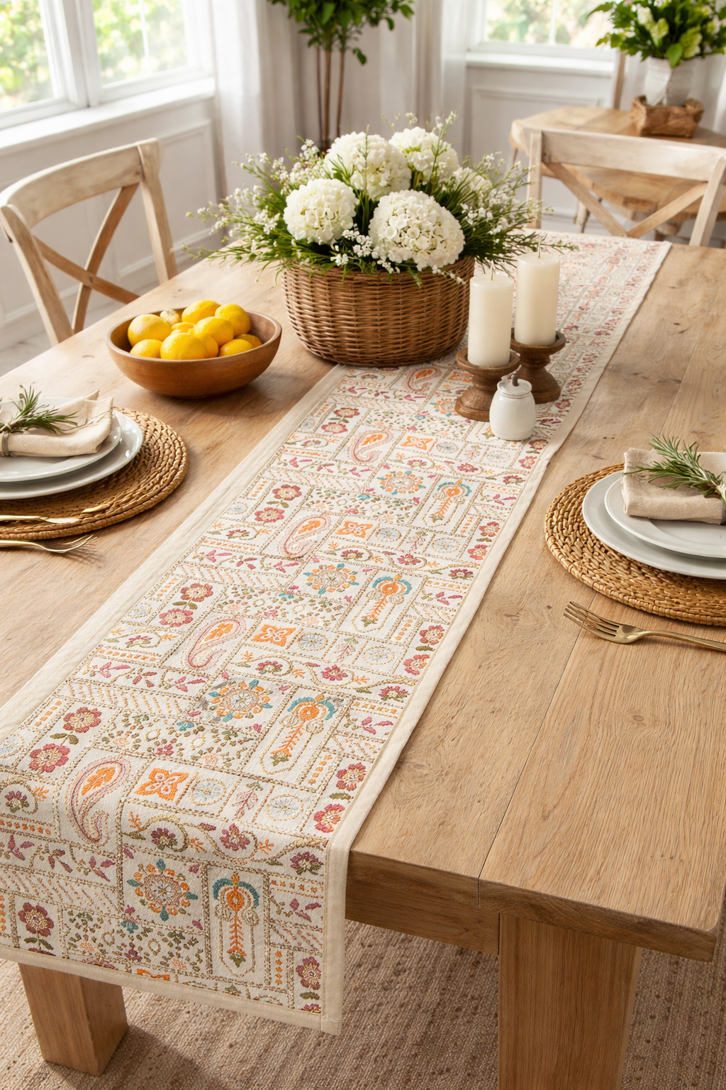 Embroided Sundara Garden Floral Table Runner