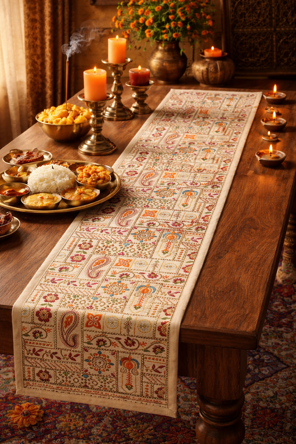 Embroided Sundara Garden Floral Table Runner