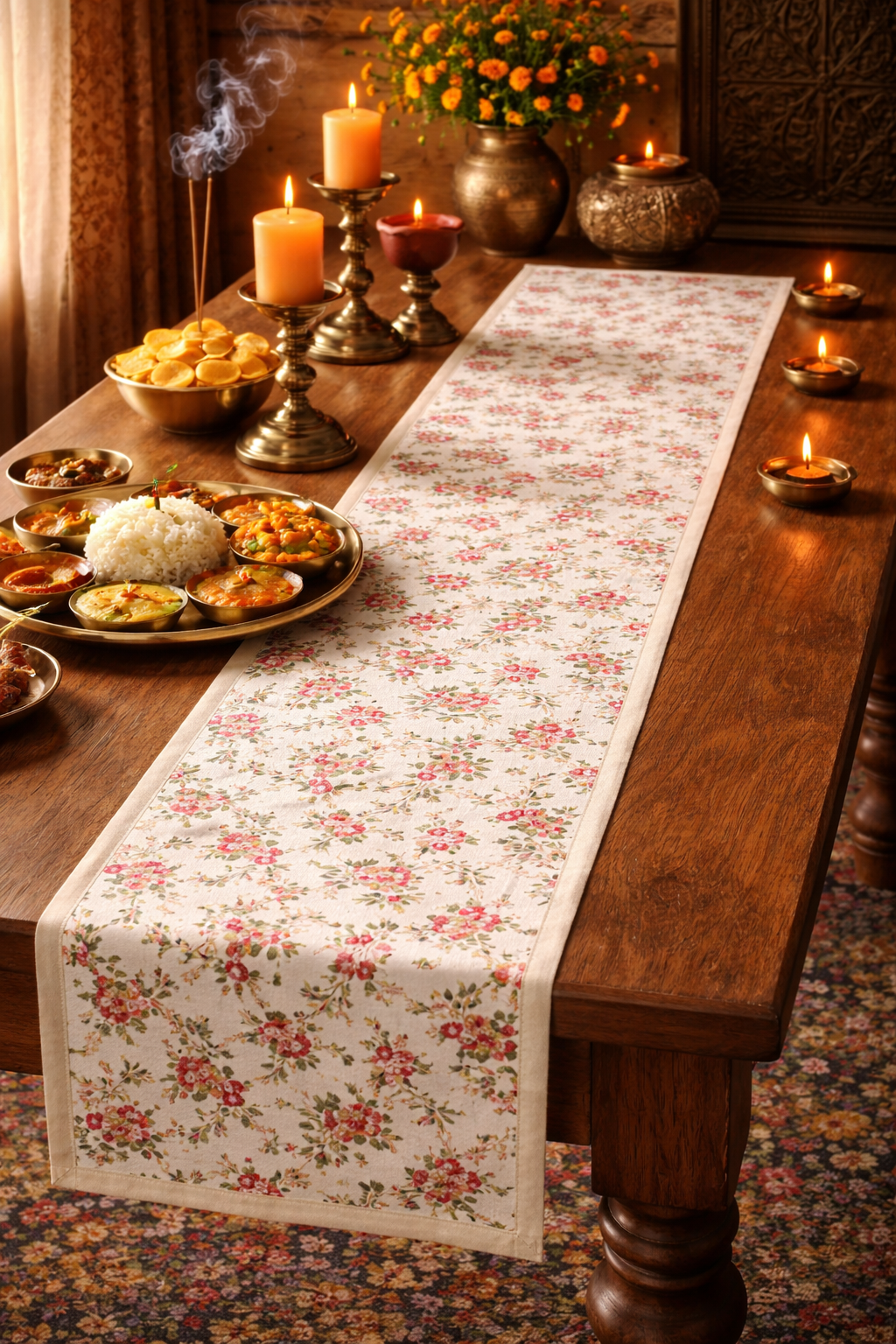 Embroided Sundara Garden Floral Table Runner
