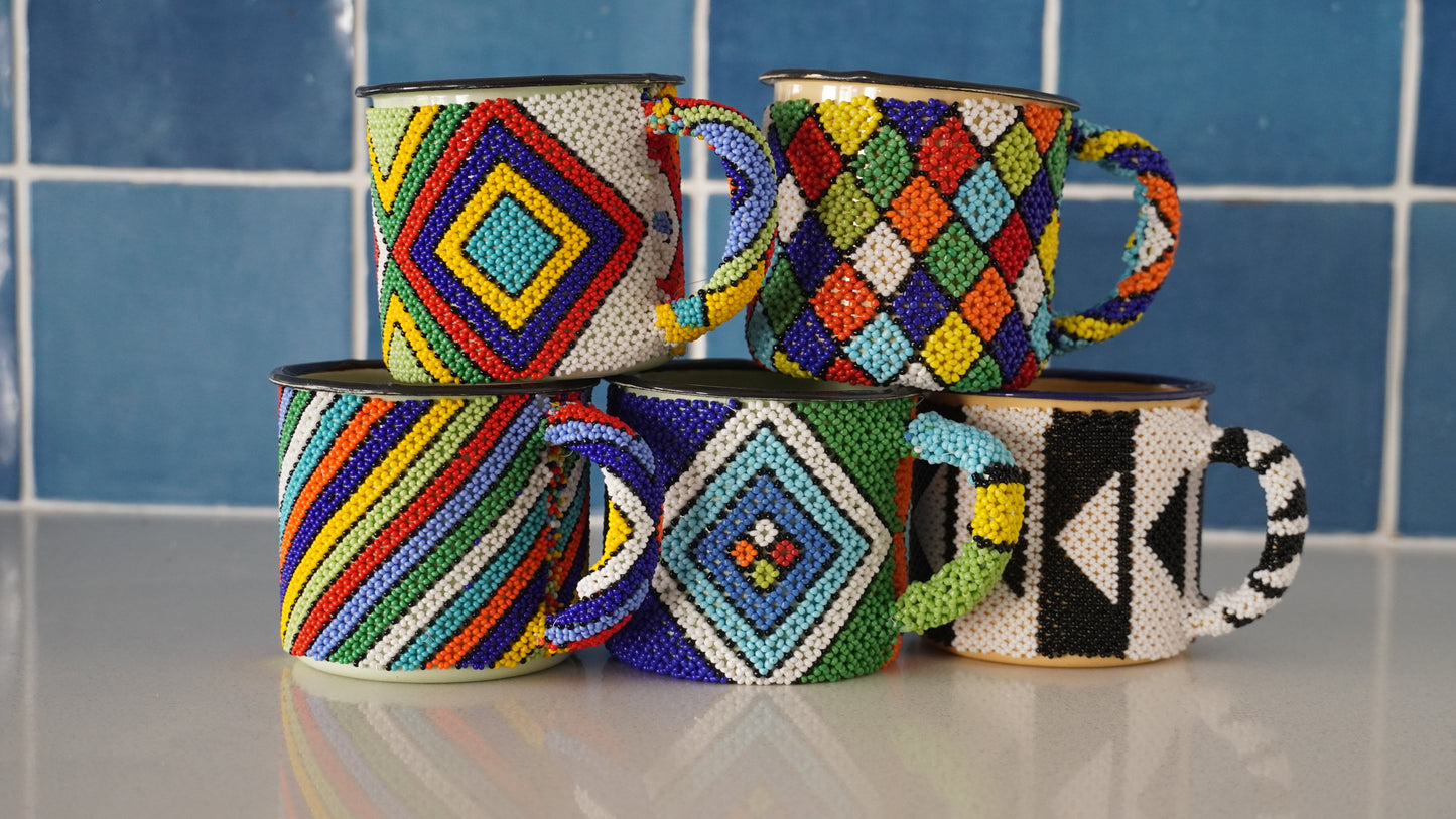 Beaded Enamel Coffee Mugs
