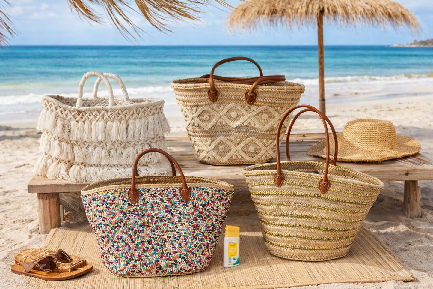 Handwoven Baskets with Leather Handles