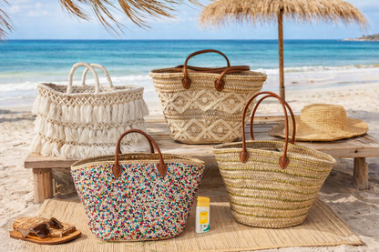 Handwoven Baskets with Leather Handles
