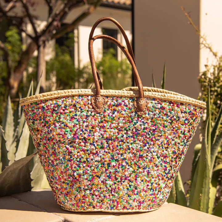 Handwoven Baskets with Leather Handles