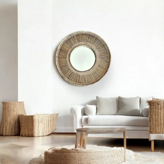 Round Cane Mirror