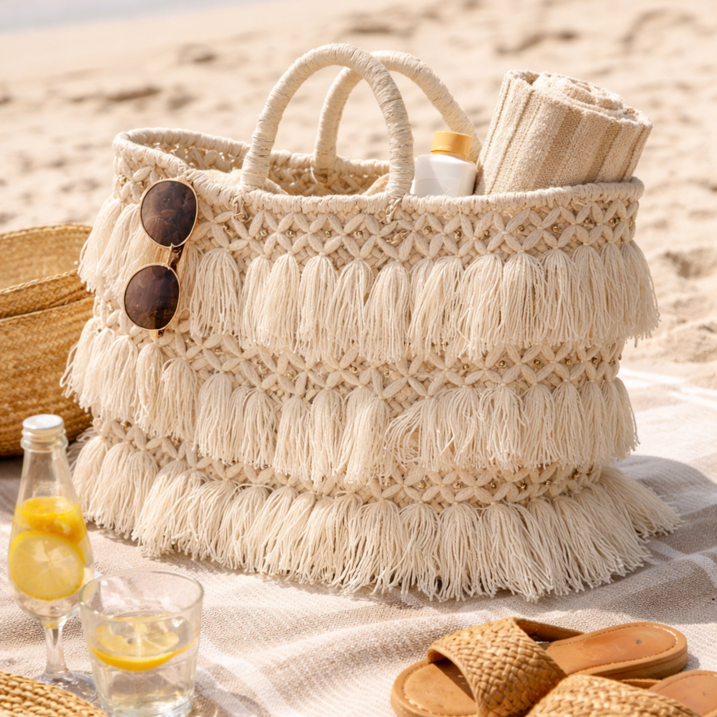 Handwoven Baskets with Leather Handles