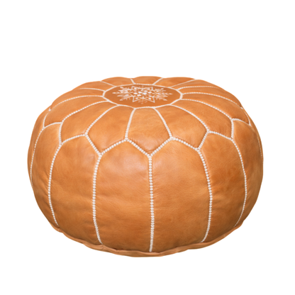 Round Moroccan leather pouf