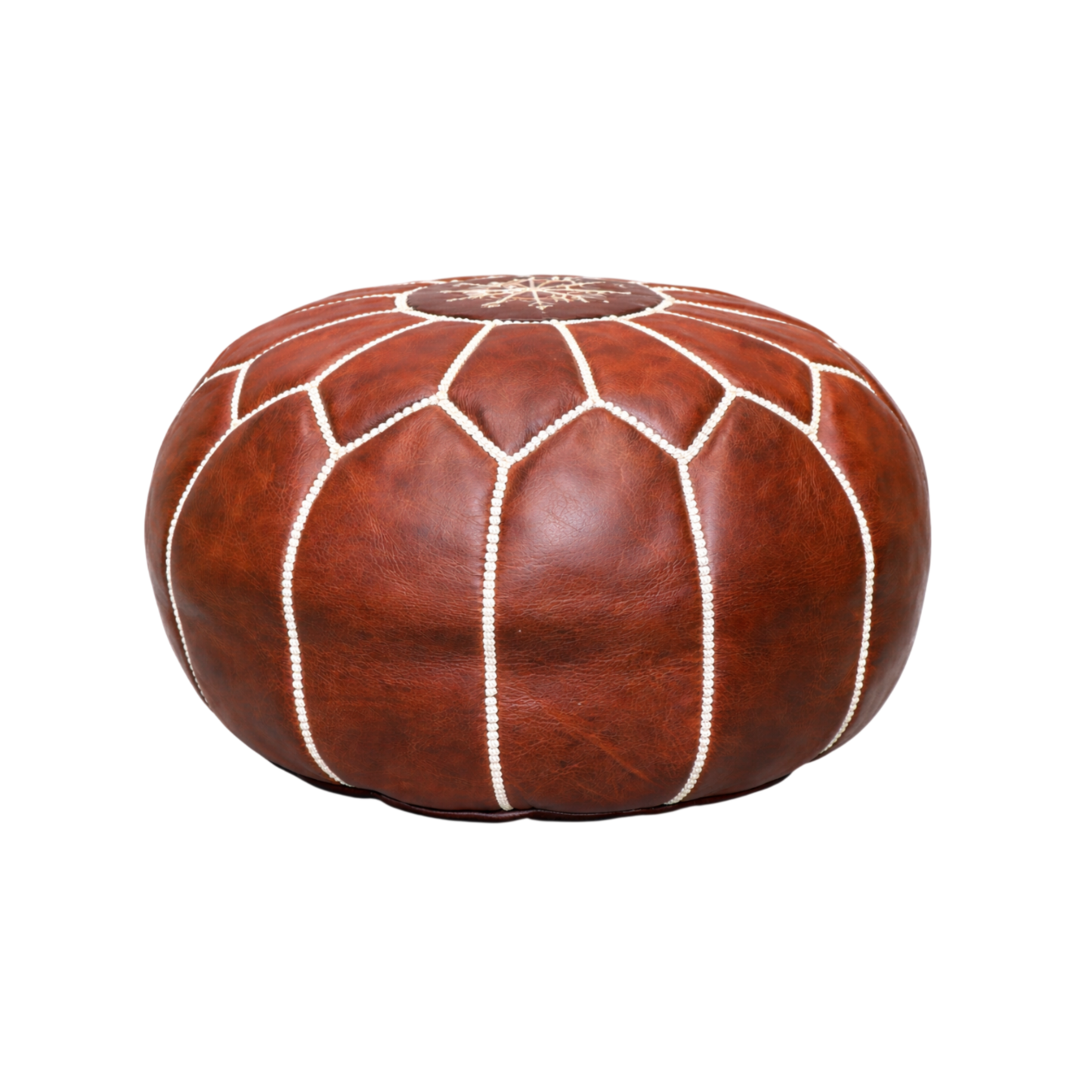Round Moroccan leather pouf