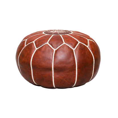 Round Moroccan leather pouf