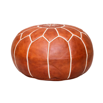 Round Moroccan leather pouf