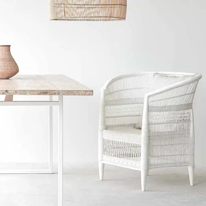 Traditional (White) Malawi Cane Chair with cushion
