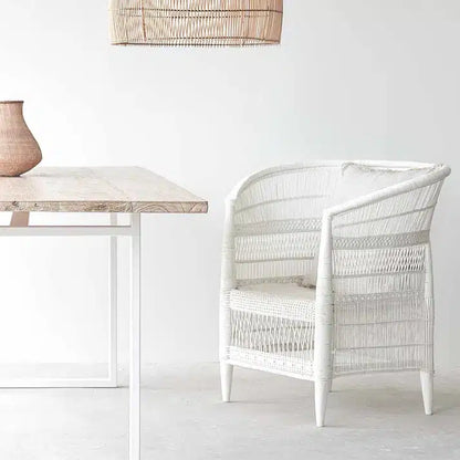 Traditional (White) Malawi Cane Chair with cushion