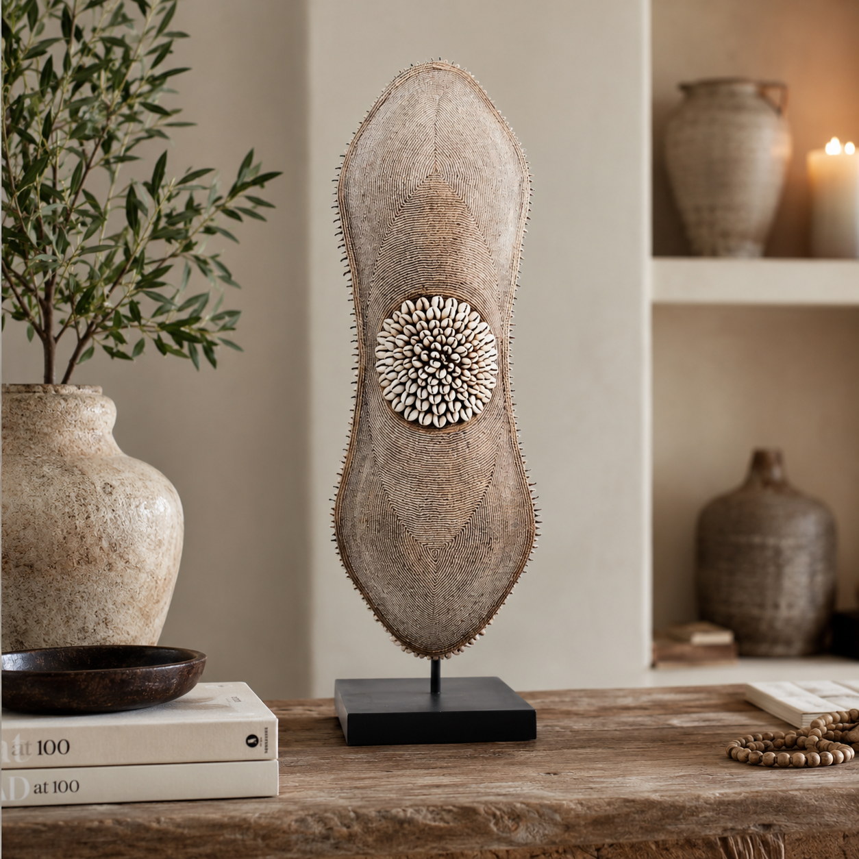 African Beaded Shield - Peanut Cappuccino