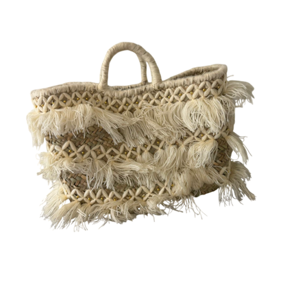 Handwoven Straw Tote Bag with Leather Handles