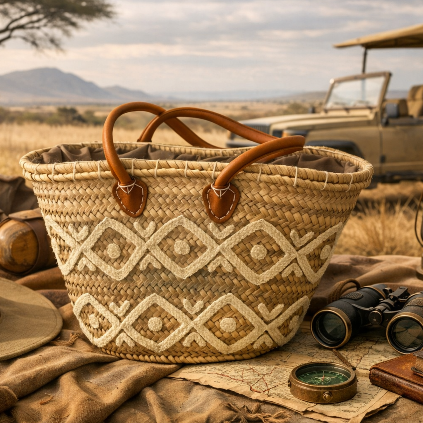 Handwoven Straw Tote Bag with Leather Handles
